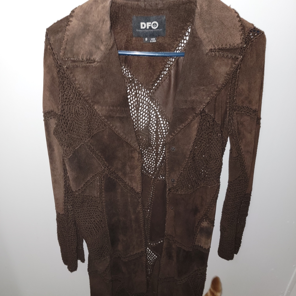 Brown Patchwork Suede Trench Coat - image 2